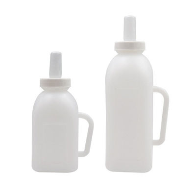 Un buon prezzo. Le pecore alimentano i vitelli con una bottiglia di plastica in linea